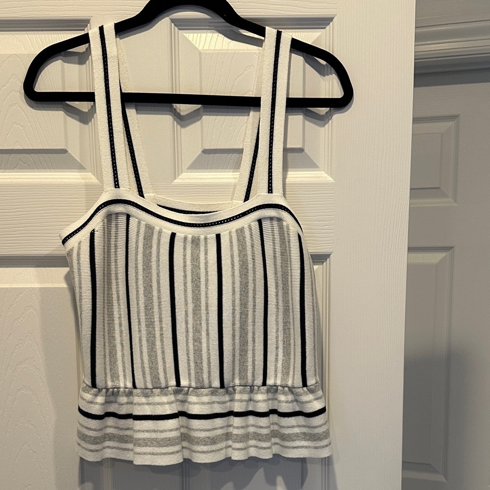 Banana Republic White & Black Striped Peplum Cami